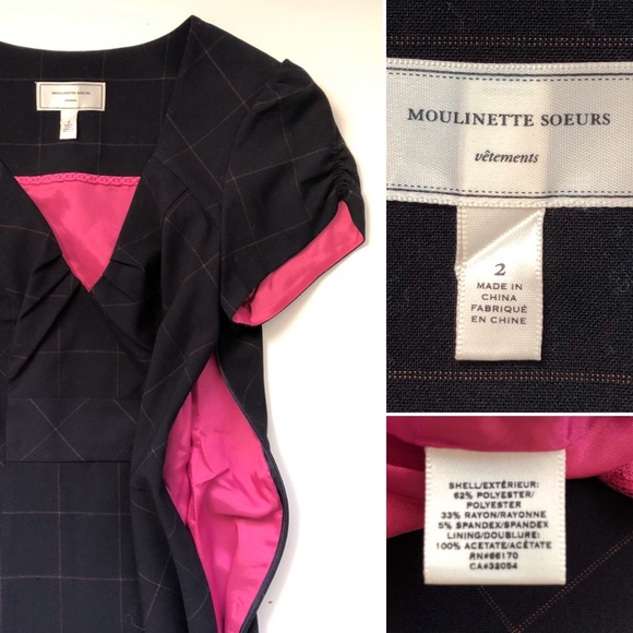 Sz 2 Moulinette Soeurs Navy Pinstripe Dress - Picture 5 of 5